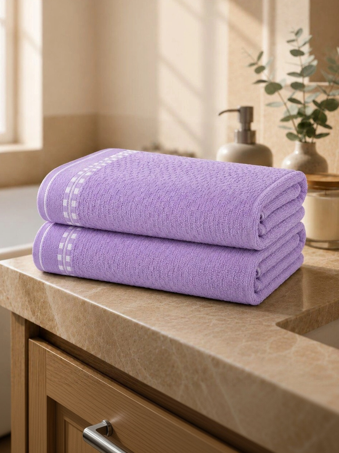 DEMARK Purple 2 Striped Cotton 480 GSM Bath Towel