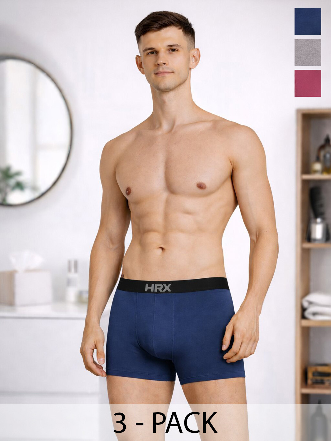 HRX by Hrithik Roshan Pack of 3 Cotton Blend Assorted Solid Trunks