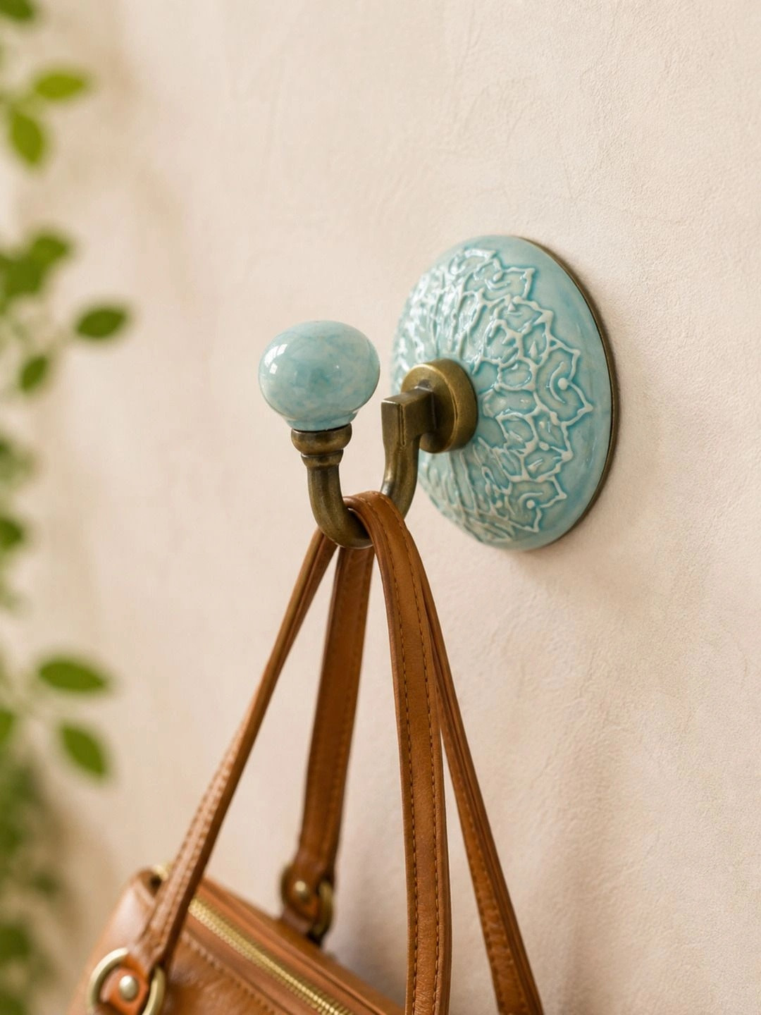MIAH Decor Blue Handmade Ceramic Embossed Wall Hook