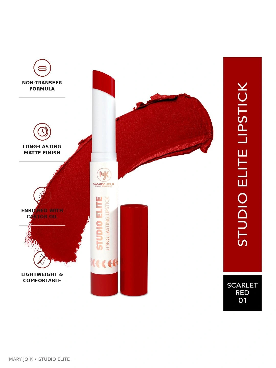 Mary Jo K Studio Elite Long Lasting Matte Lipstick - Scarlet Red - 01- 2 g