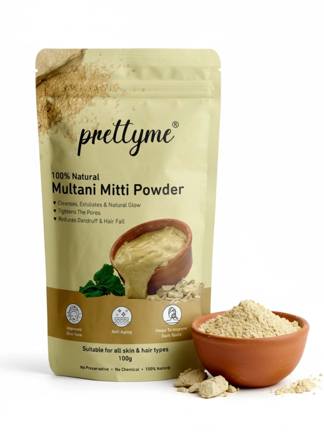 Prettyme Natural Multani Mitti Powder - 100 g