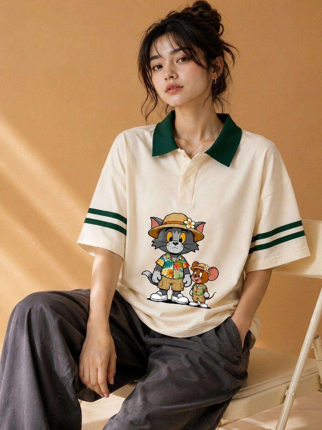 SUNWANI GALLERIES Women Printed Polo Collar T-shirt