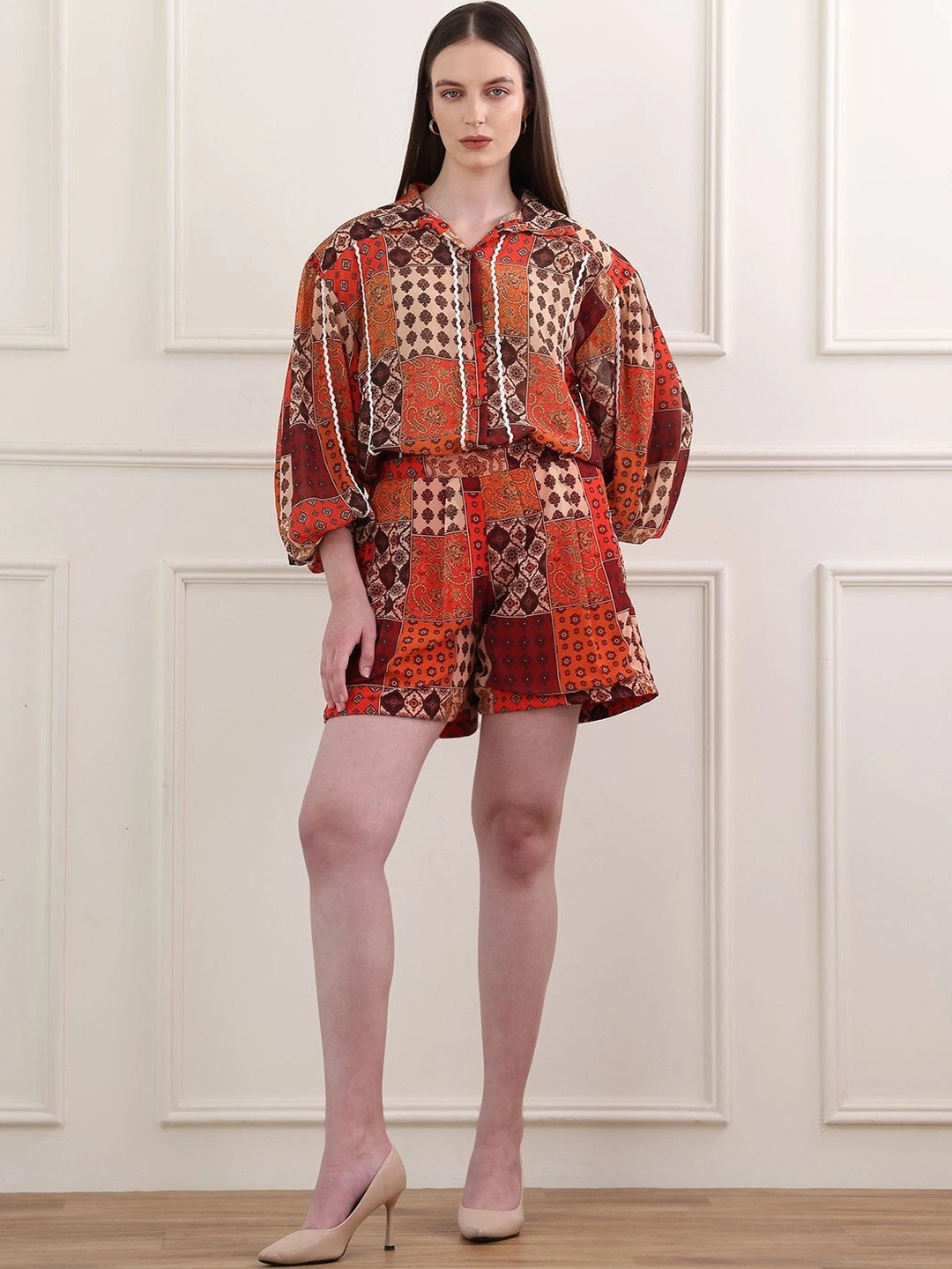 PURVAJA Bohemian Printed Shirt with Shorts