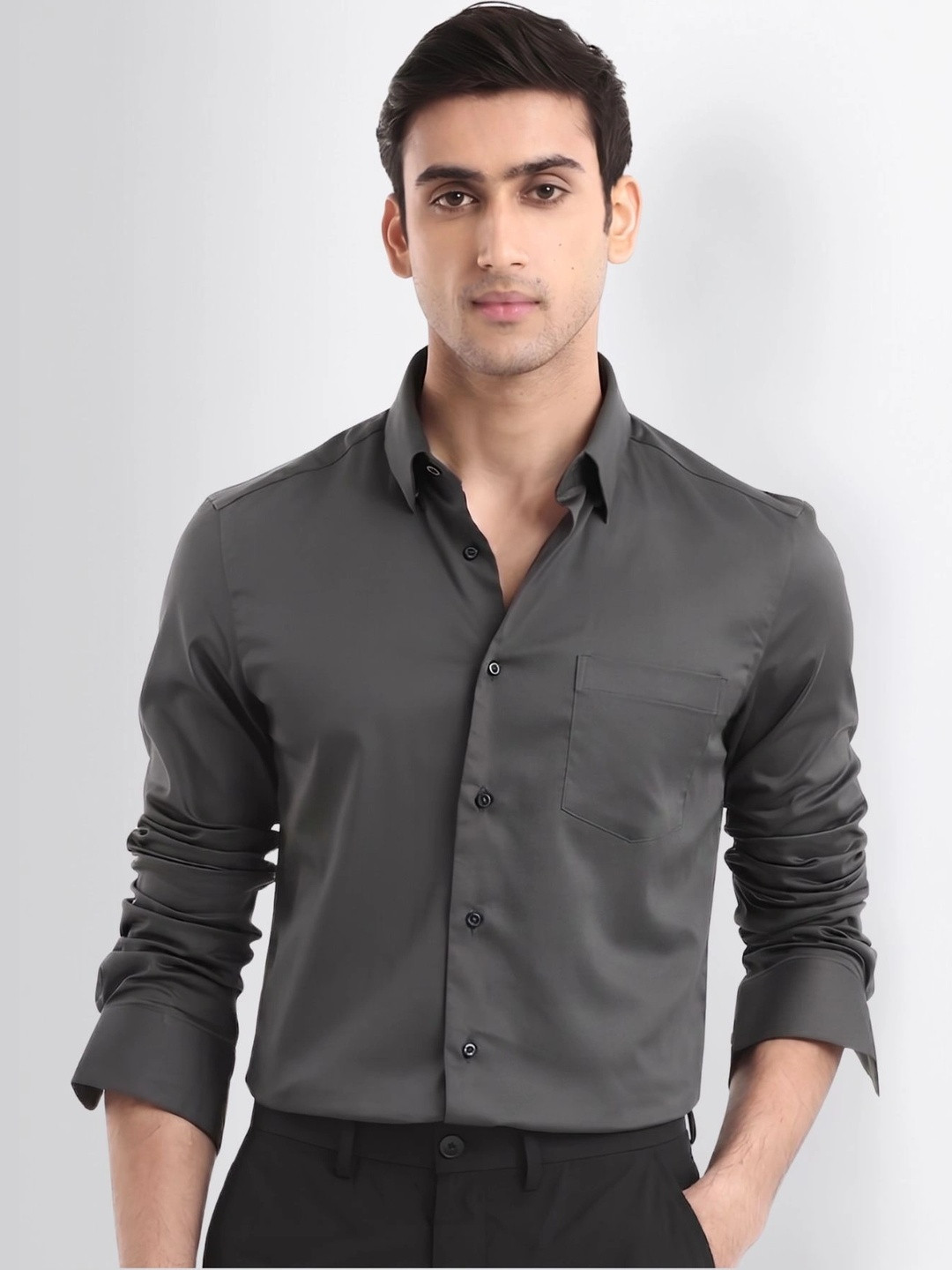 URBANICE Men Premium Slim Fit Solid Spread Collar Cotton Casual Shirt