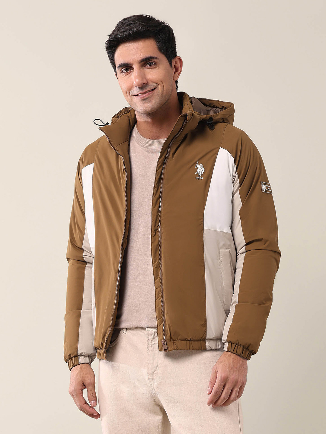 U.S. Polo Assn. Colourblocked Puffer Jacket With Detachable Hood