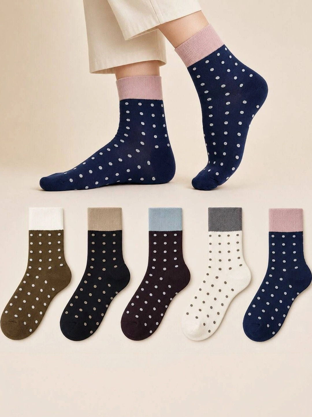 REDCARP Women Pack of 5 Cotton Assorted Patterned Above Ankle Socks