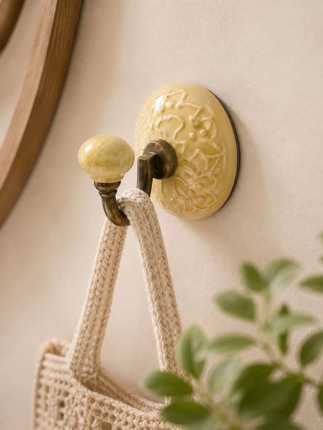 MIAH Decor Yellow Ceramic Embossed Utility Wall Hook
