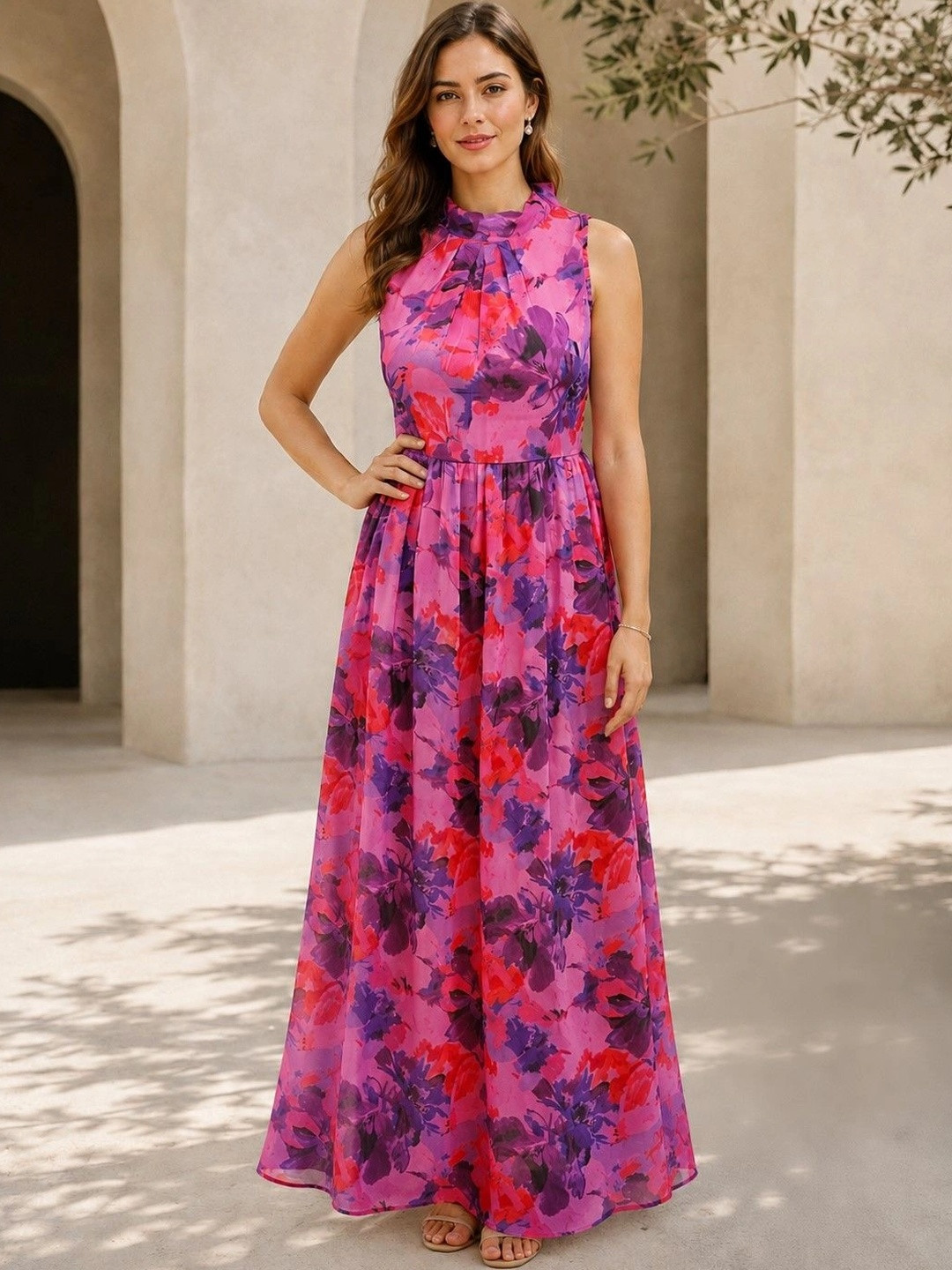 DressBerry Floral Print Chiffon Maxi Dress