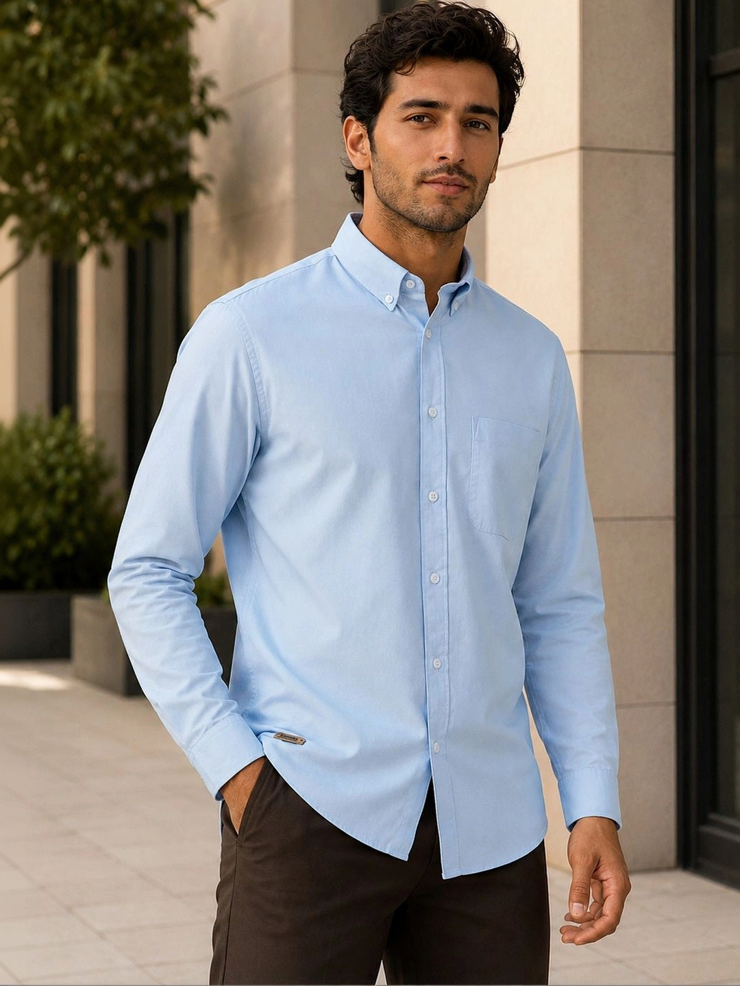 SUBTARCT Women 2-Way Stretch Casual Oxford Shirt