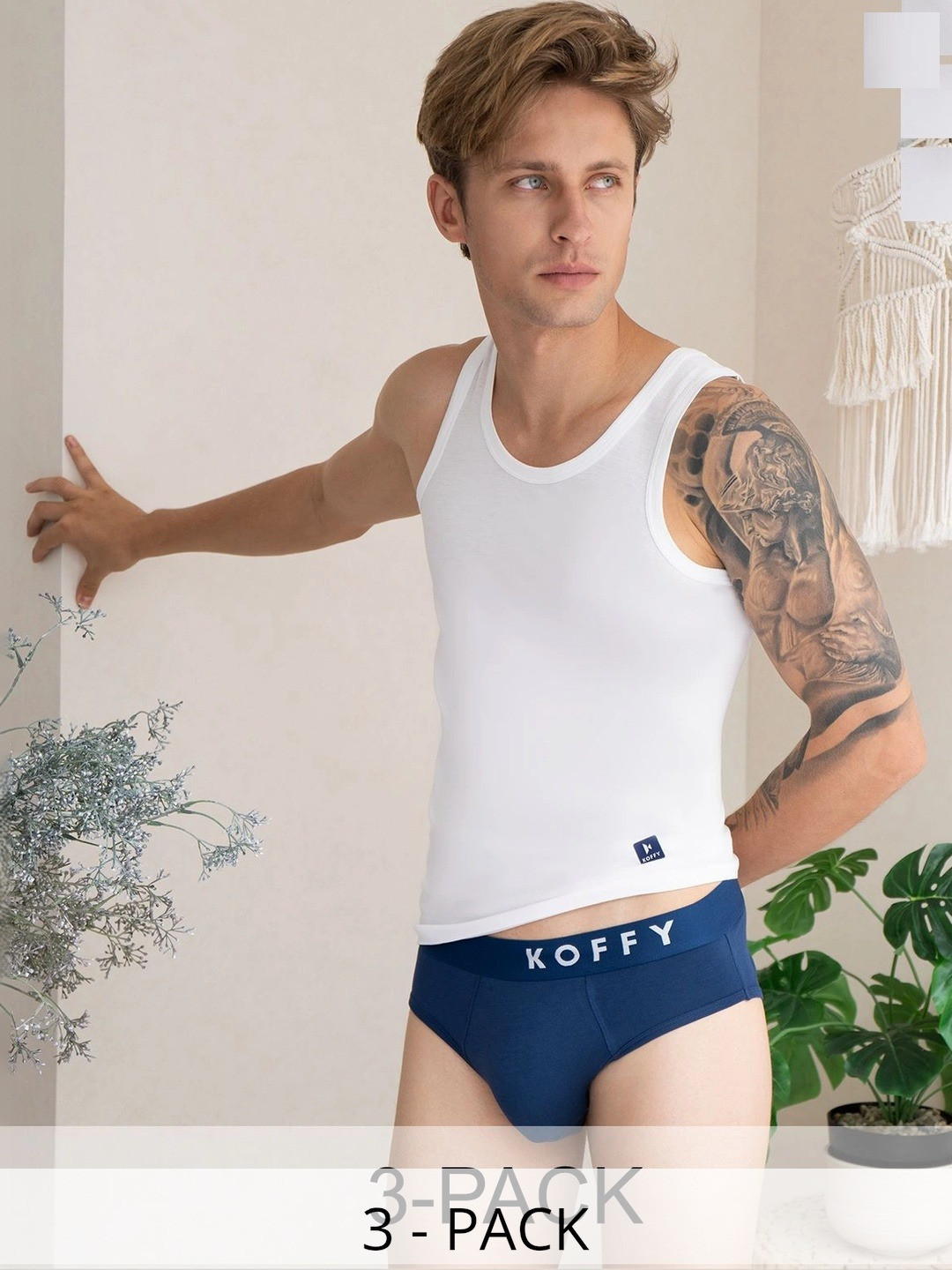 Mast & Harbour X KOFFY Pack Of 3 Moisture-Wicking Pure Modal Innerwear Vests