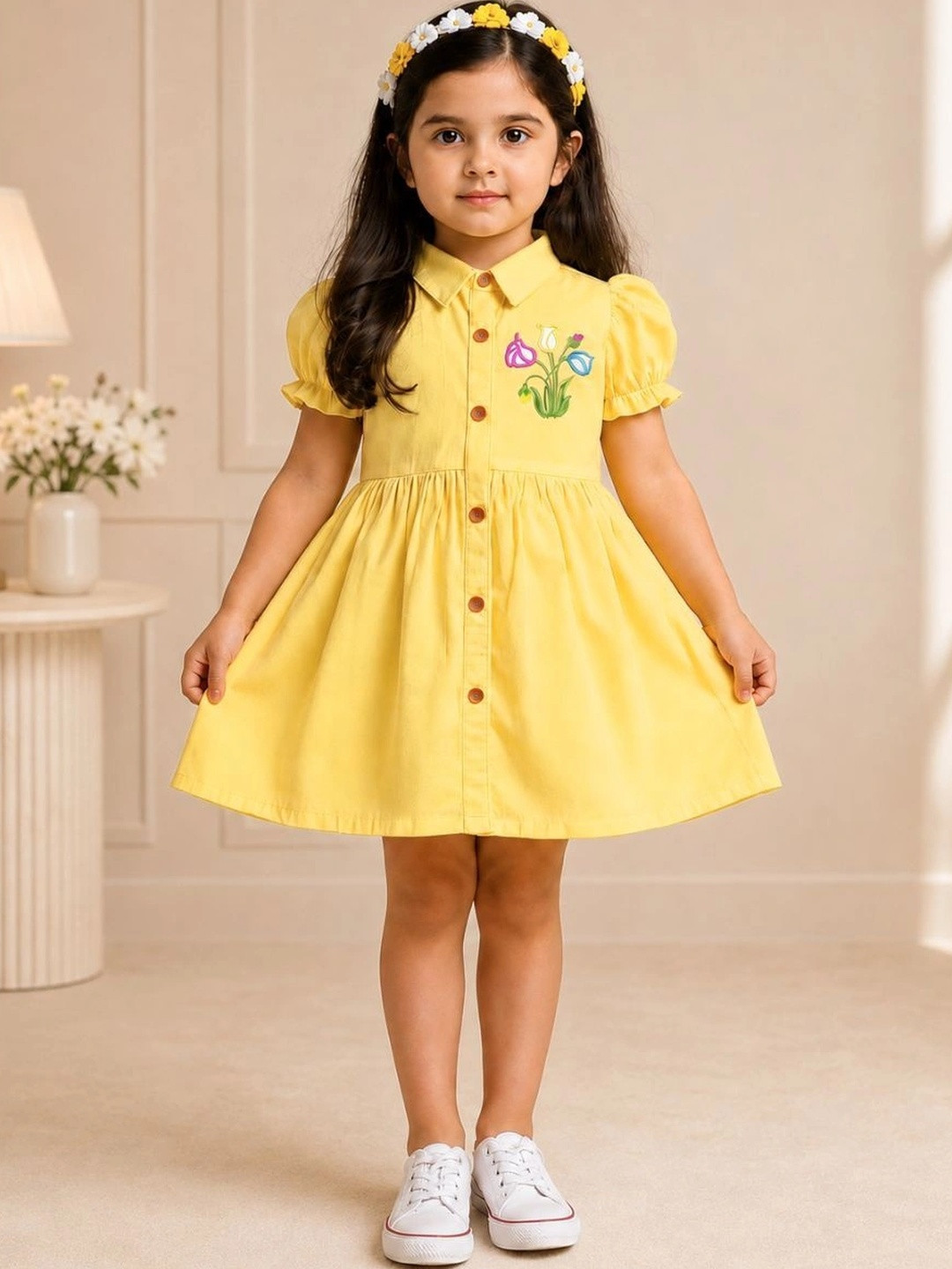 SARDAR DRESSES Embroidered Puff Sleeve Fit & Flare Dress