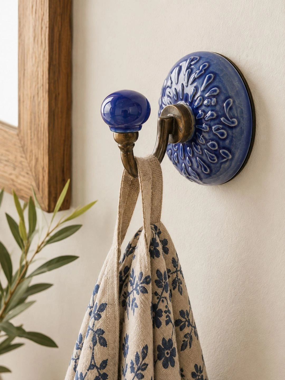 MIAH Decor Blue Handmade Ceramic Embossed Utility Wall Hook