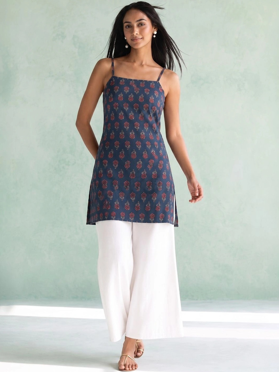 AADVIKA Ethnic Motifs Printed Square Neck Kurti