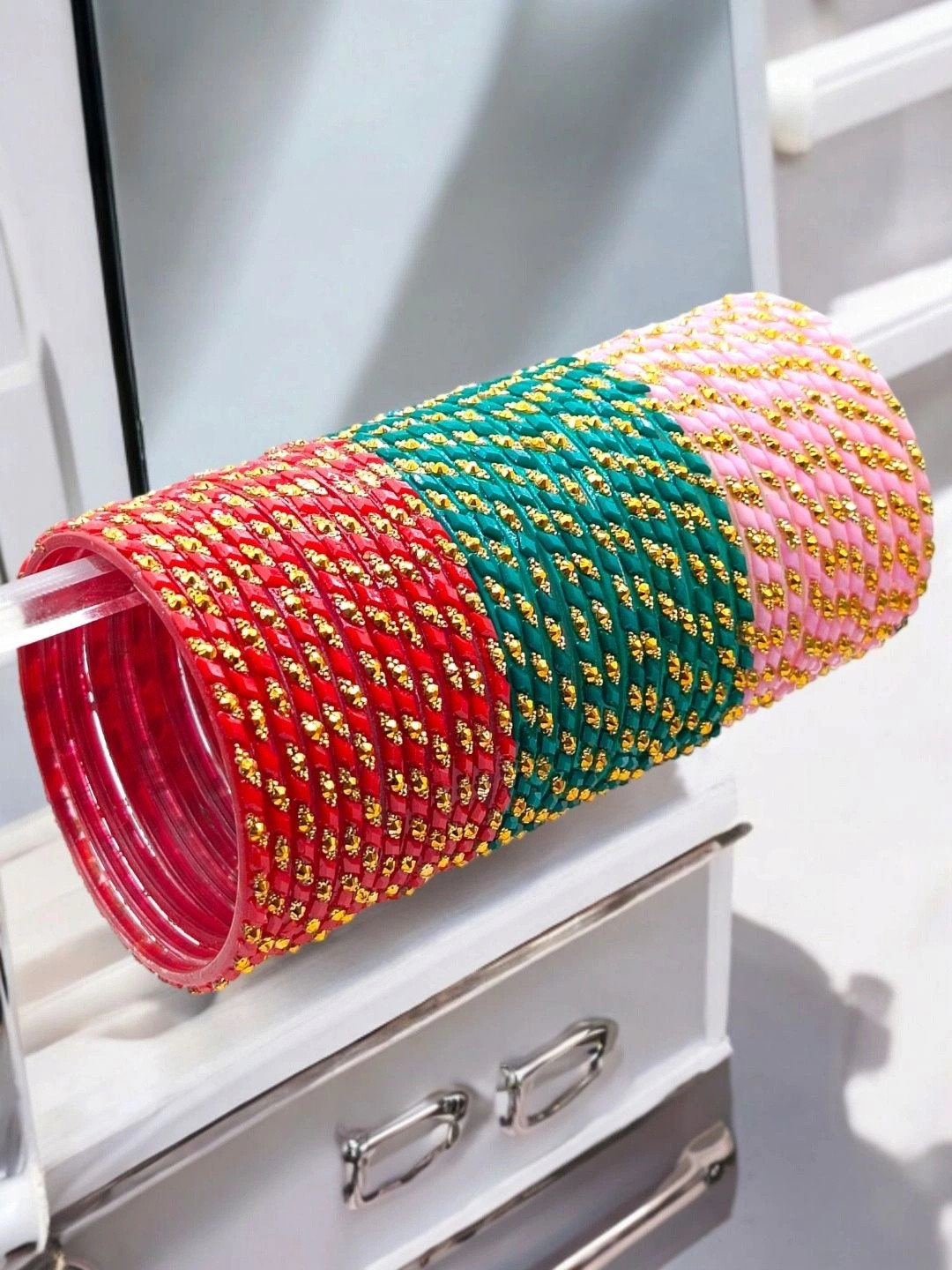 BeautyTrends Gold-Plated Stone Studded & Beaded Bangle