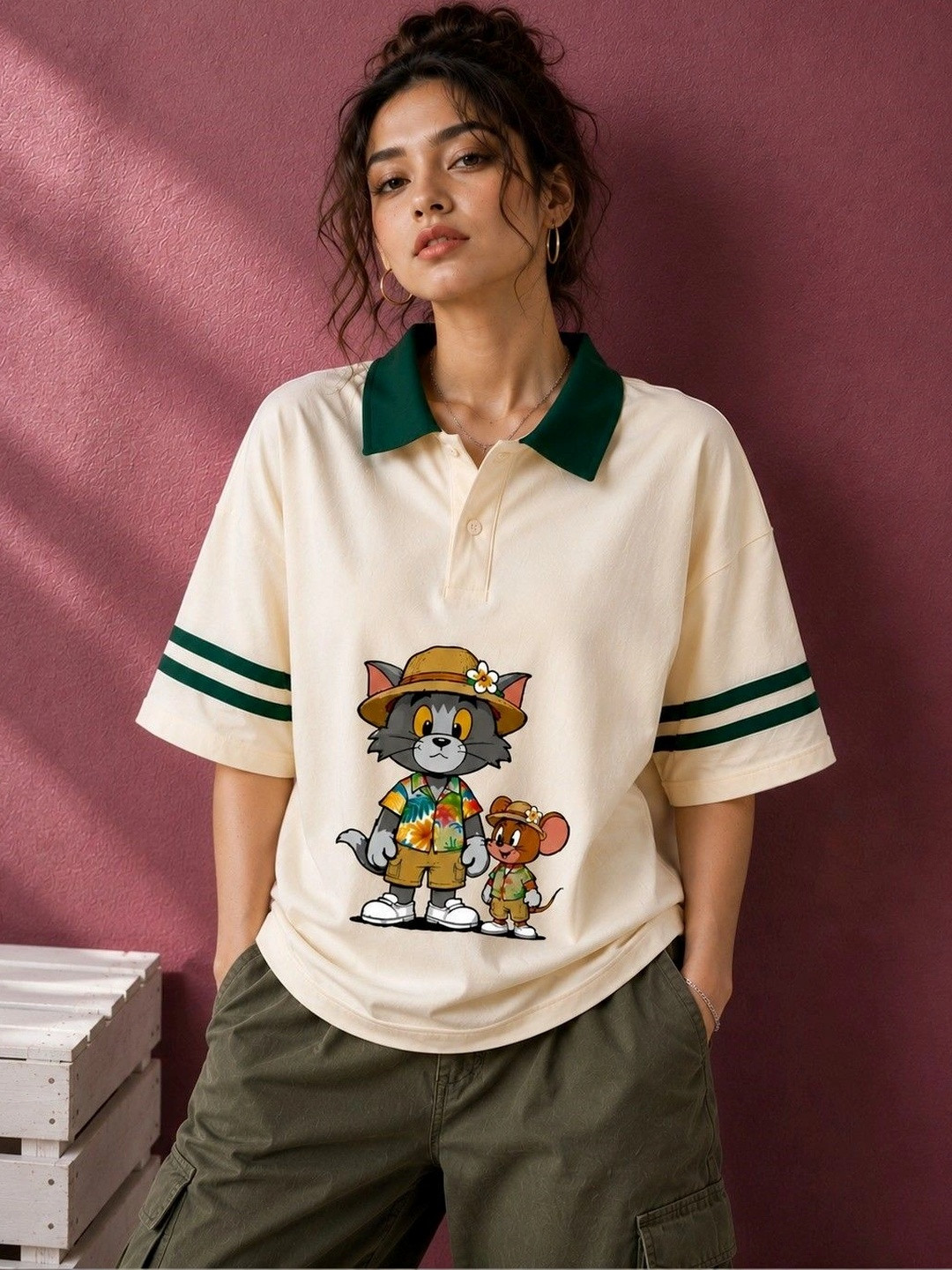 SUNWANI GALLERIES Women Printed Polo Collar T-shirt