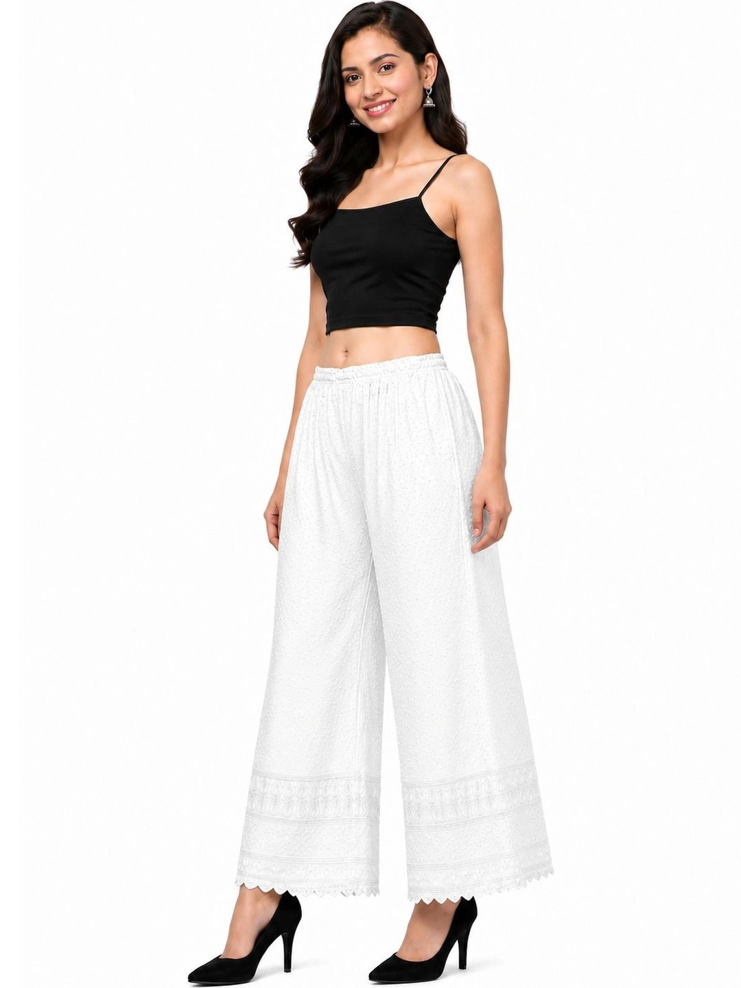 Threadbloom Women Embroidered Knitted Ethnic Palazzos