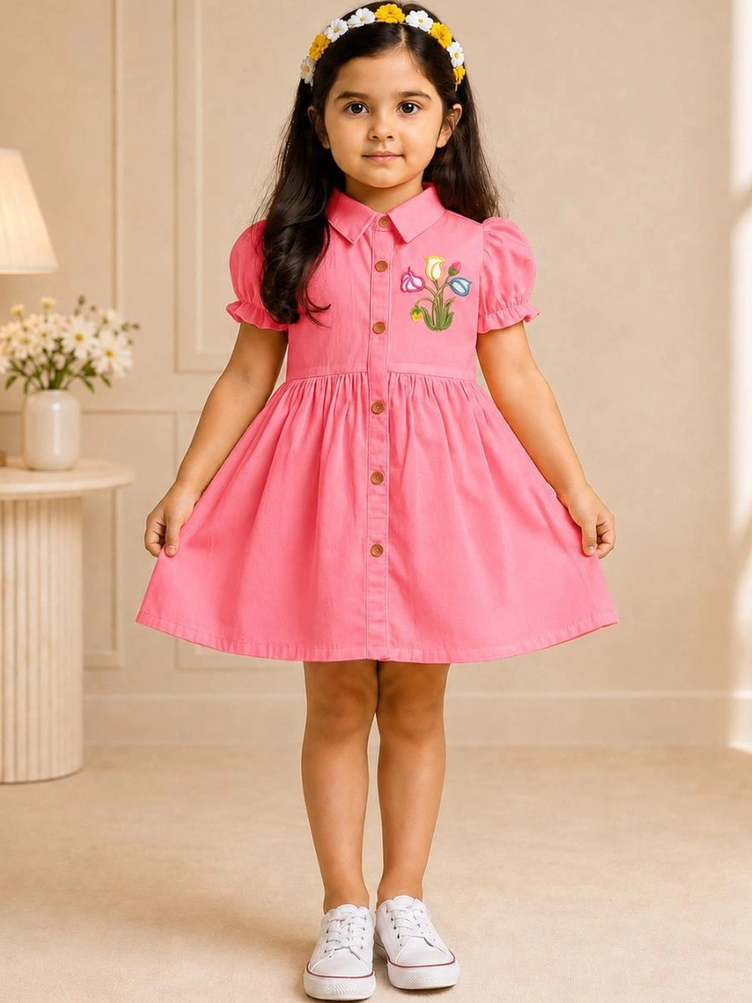 SARDAR DRESSES Embroidered Puff Sleeve Fit & Flare Dress