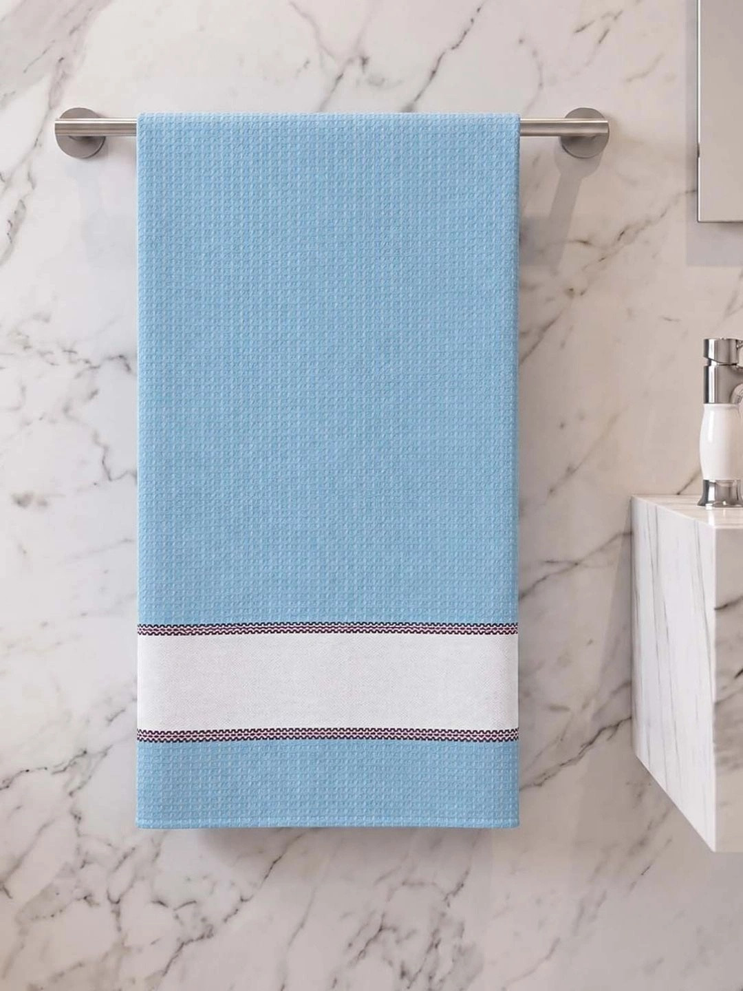 Athom Living Blue & White 1 Cotton 225 GSM Bath Towel