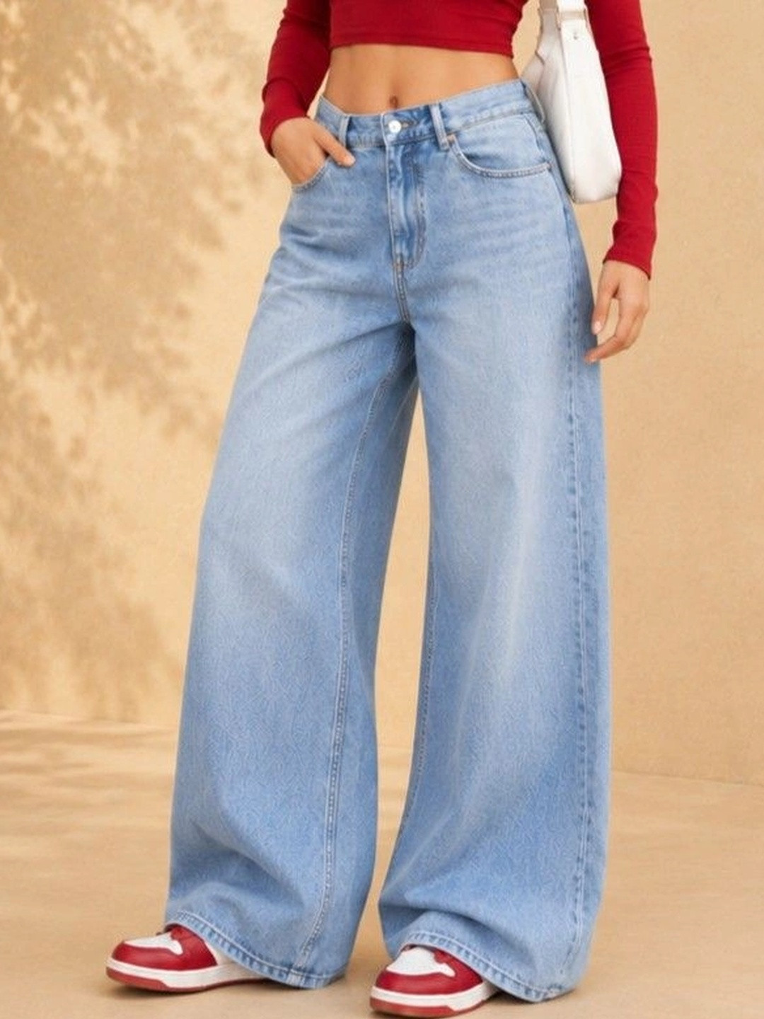 DressBerry Women Comfort Wide Leg High-Rise Light Fade Stretchable Jeans