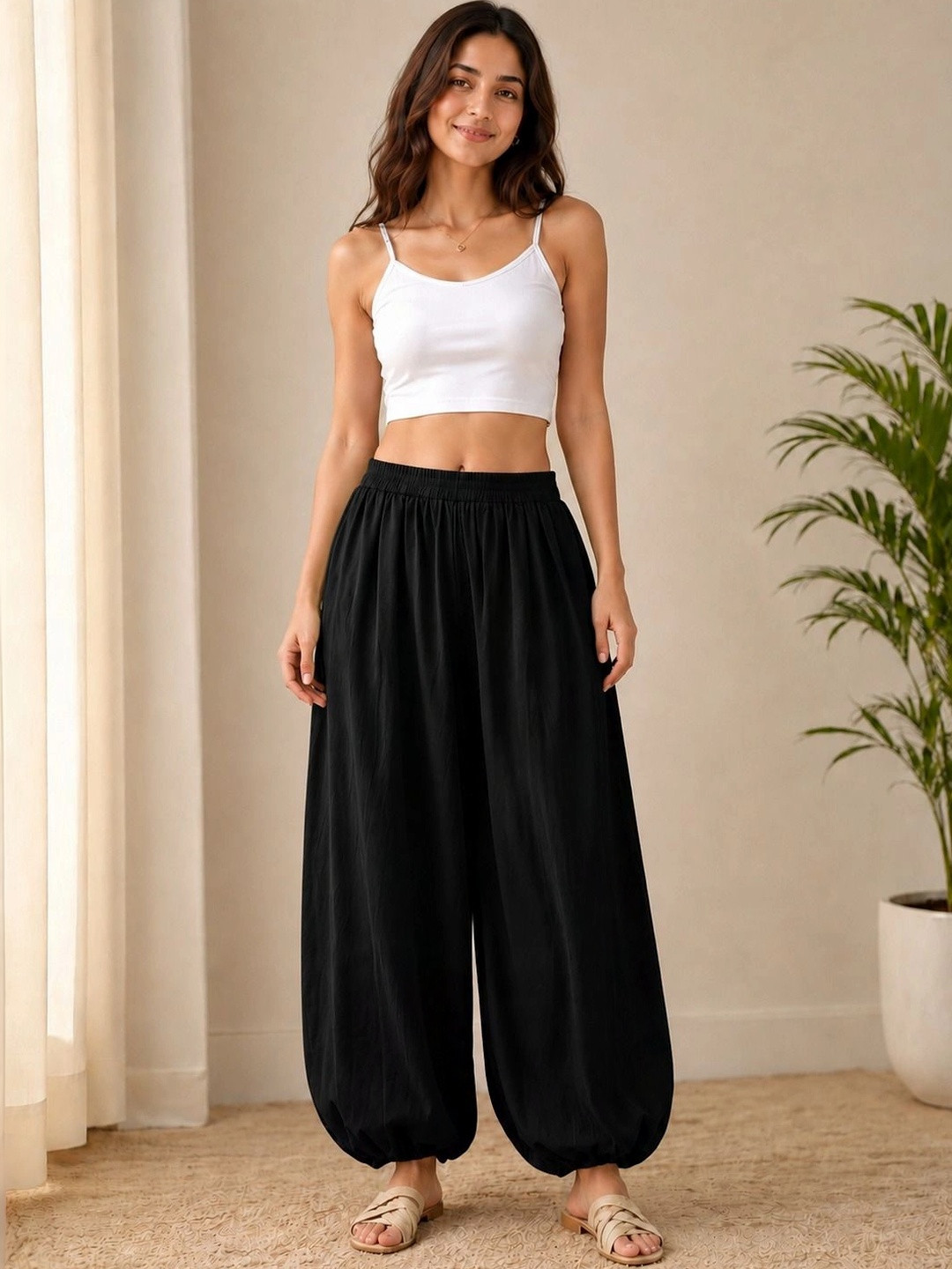 Sencei Women Relaxed High-Rise Easy Wash Pleated Trousers