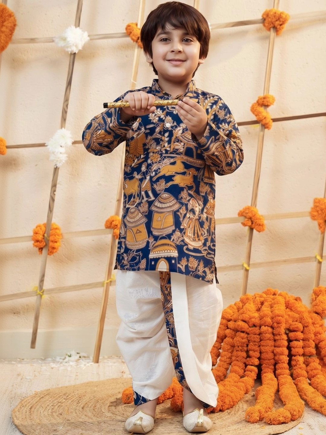 Aj DEZInES Boys Ethnic Motifs Printed Regular Pure Cotton Kurta with Dhoti Pants