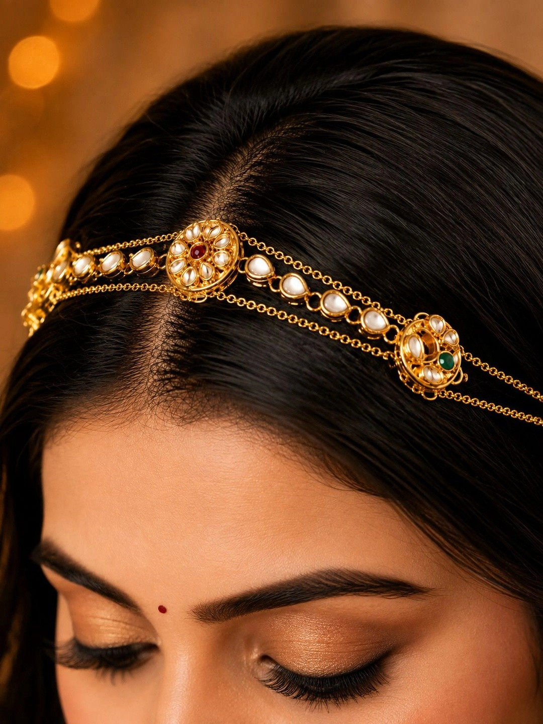 PANASH Gold-Plated Kundan Stone Studded Matha Patti