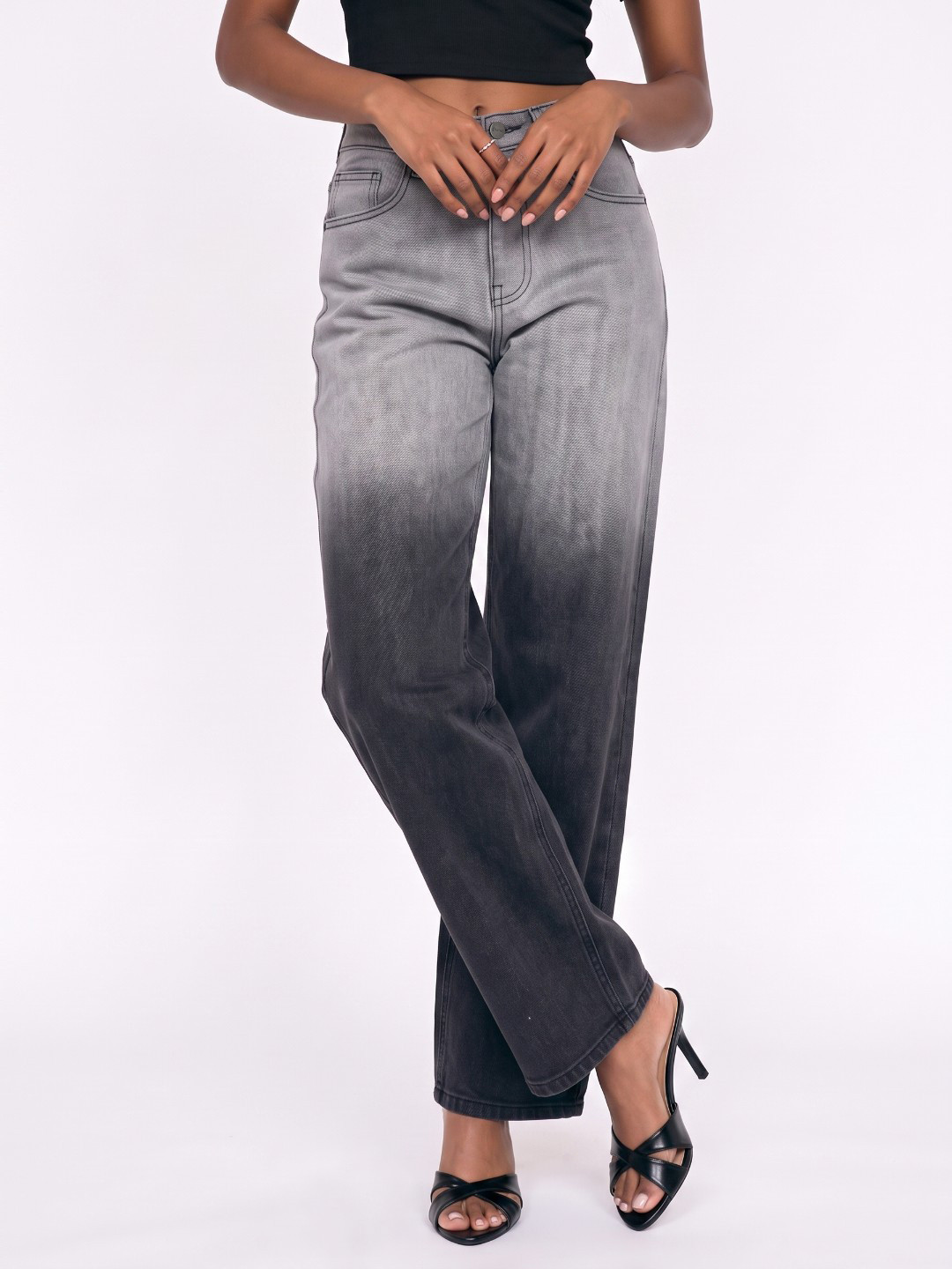 glitchez Women Baggy Fit Heavy Fade Stretchable Jeans