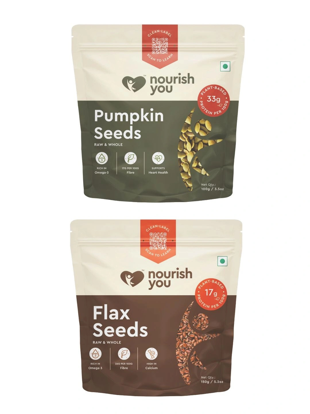 Nourish You Set Of 2 Pumpkin seeds-100g & Flax seeds -150 g