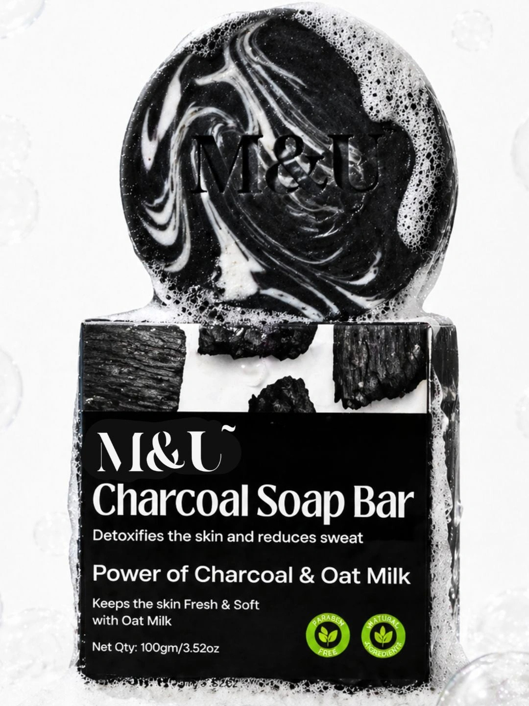 M&U Charcoal Soap With Oat Milk - 100 g