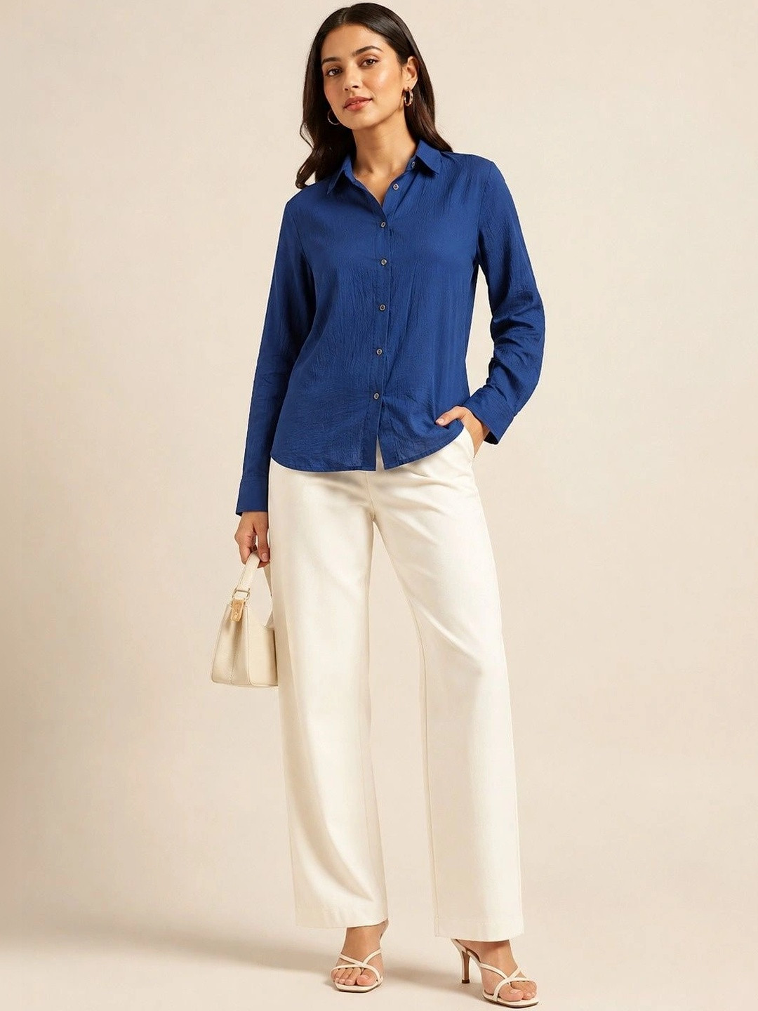 ROSEMELON Women Straight Tailored Fit Semi Sheer Casual Shirt