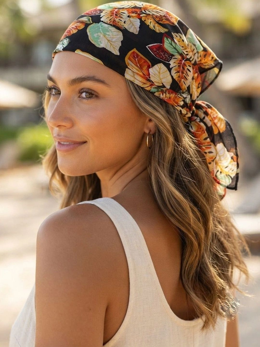 Ravaiyaa Black & Yellow Floral Printed Pure Cotton Bandana