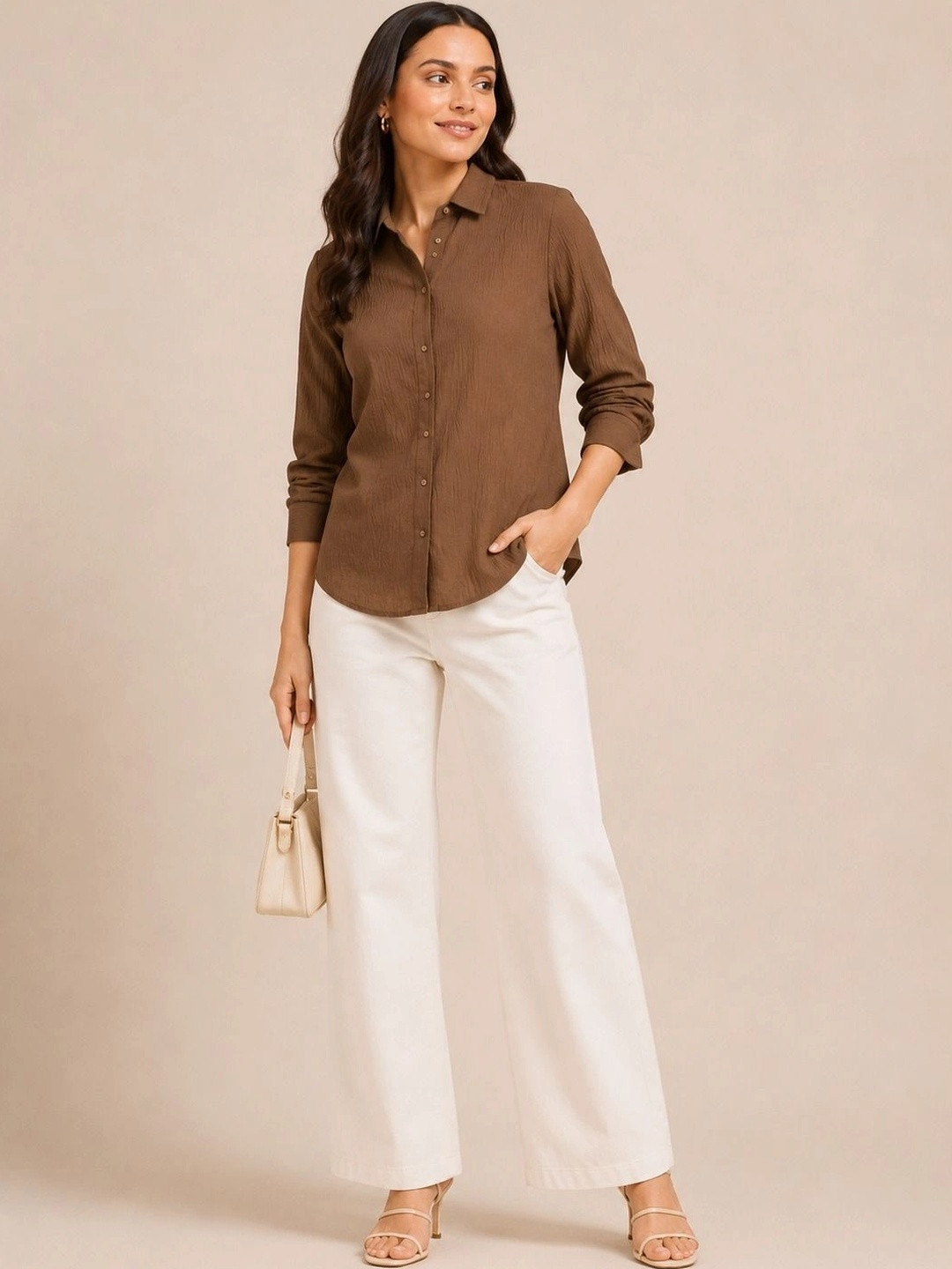 ROSEMELON Women Straight Tailored Fit Semi Sheer Casual Shirt