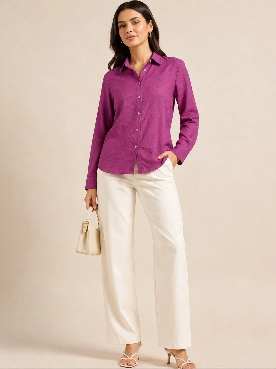 ROSEMELON Women Straight Tailored Fit Semi Sheer Casual Shirt