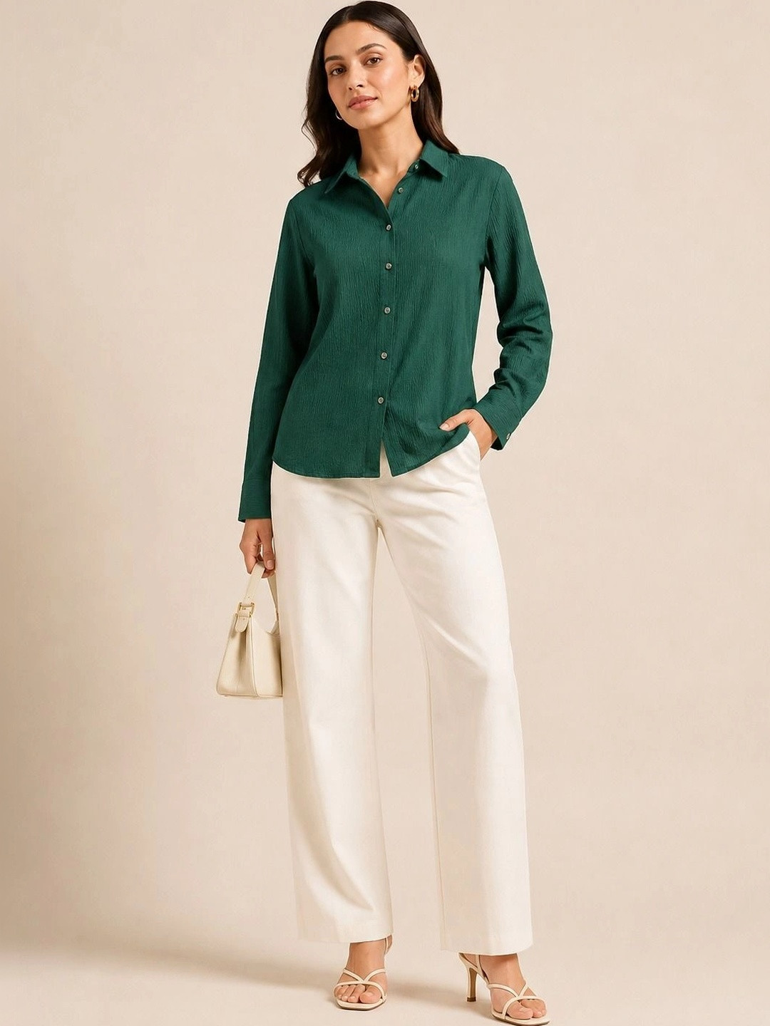 ROSEMELON Women Straight Tailored Fit Semi Sheer Casual Shirt