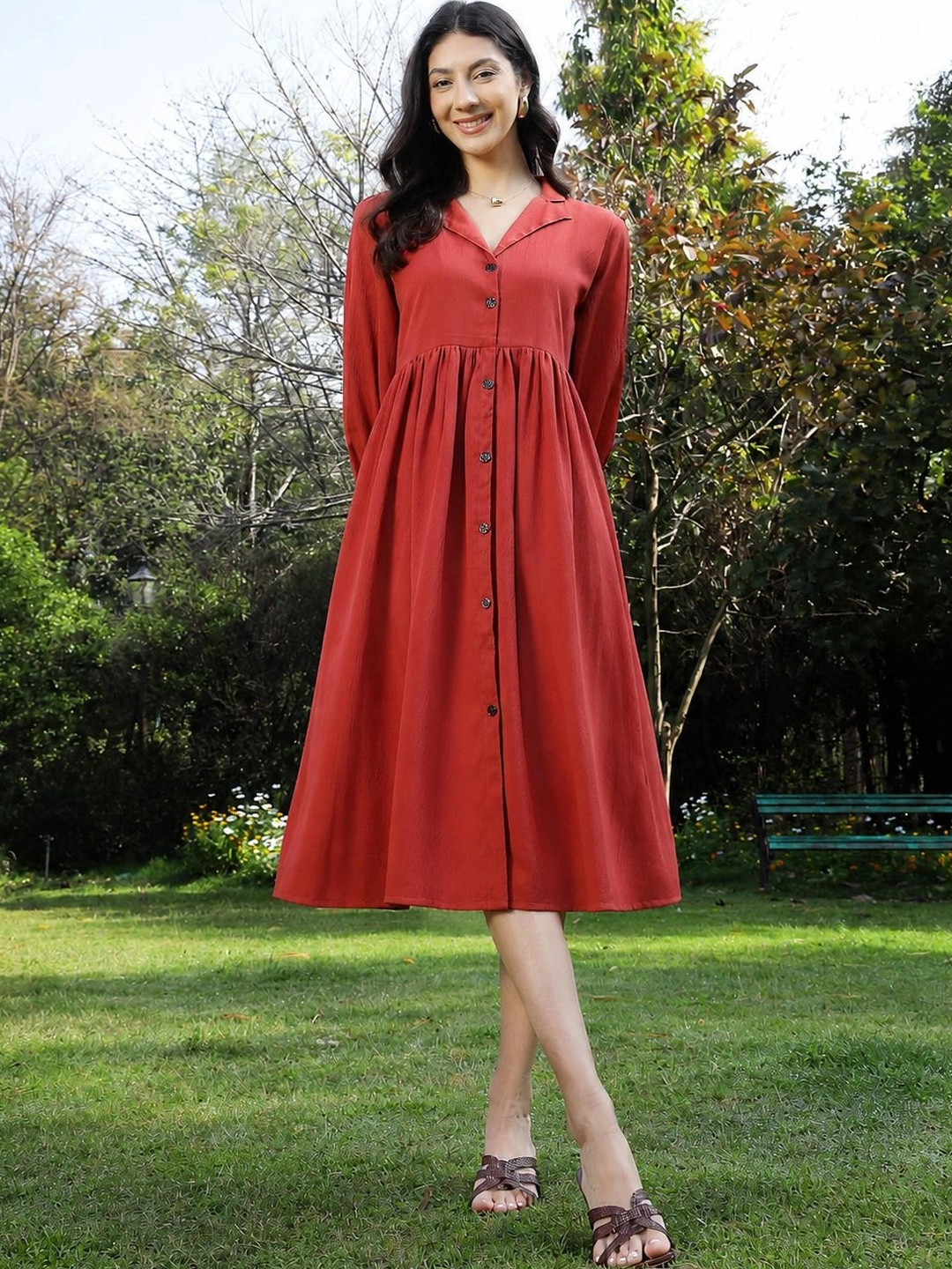 Stylum Halter Neck Puff Sleeve Crepe Fit & Flare Dress