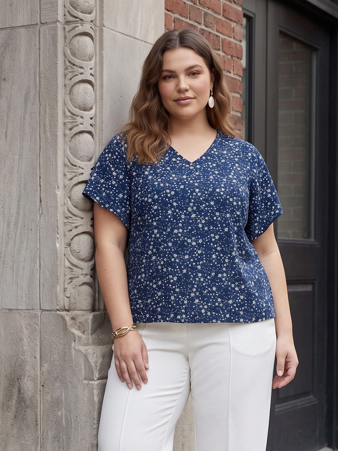 Sztori Floral Printed V-Neck Casual Top