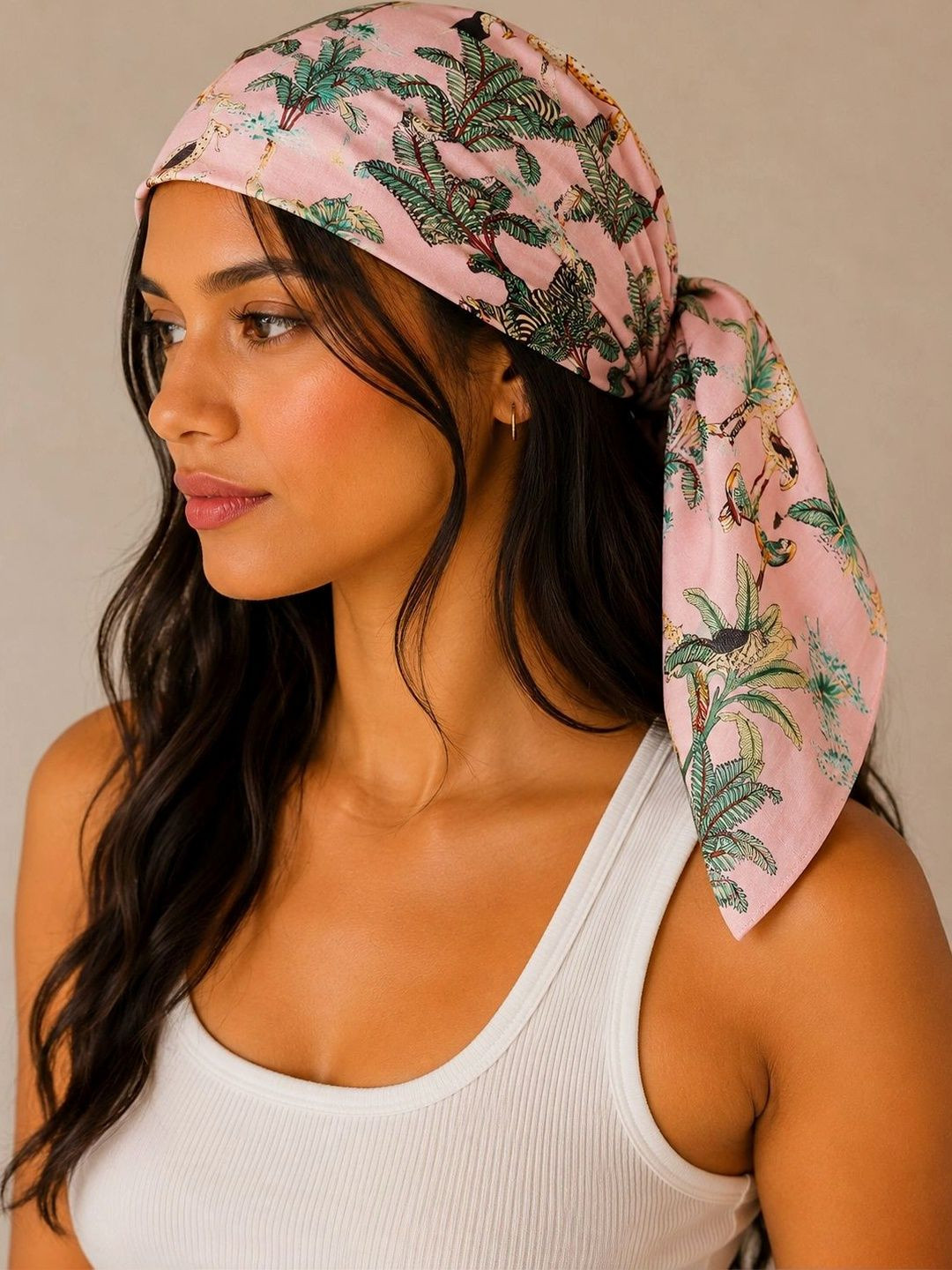 Ravaiyaa Pink & Green Tiger Printed Pure Cotton Bandana