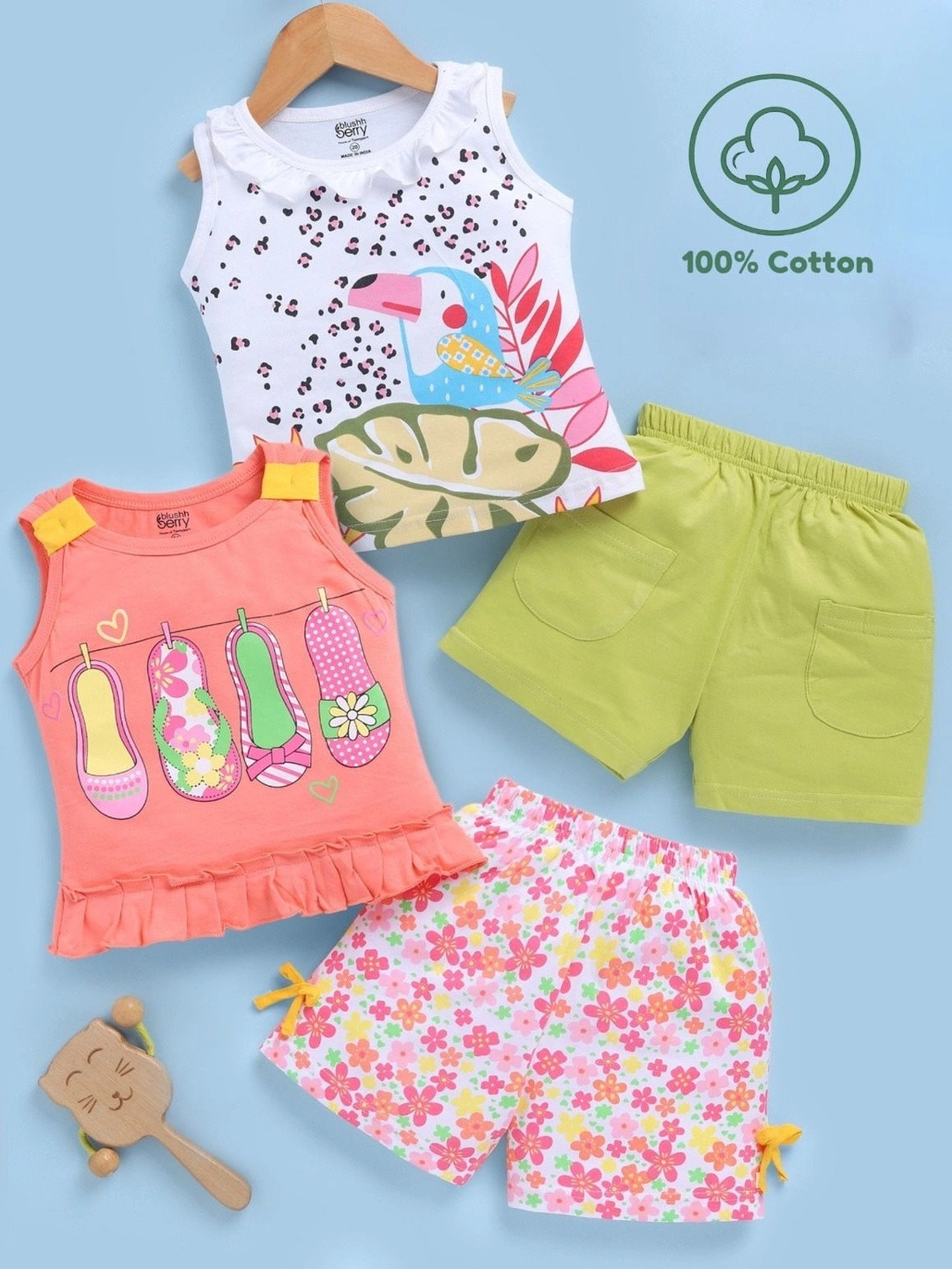 Blushh Berry Girls Printed Top with Shorts