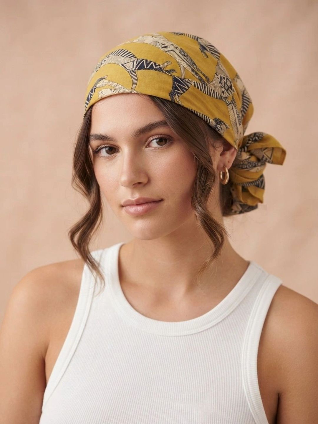 Ravaiyaa Yellow & Black Cat Printed Pure Cotton Bandana