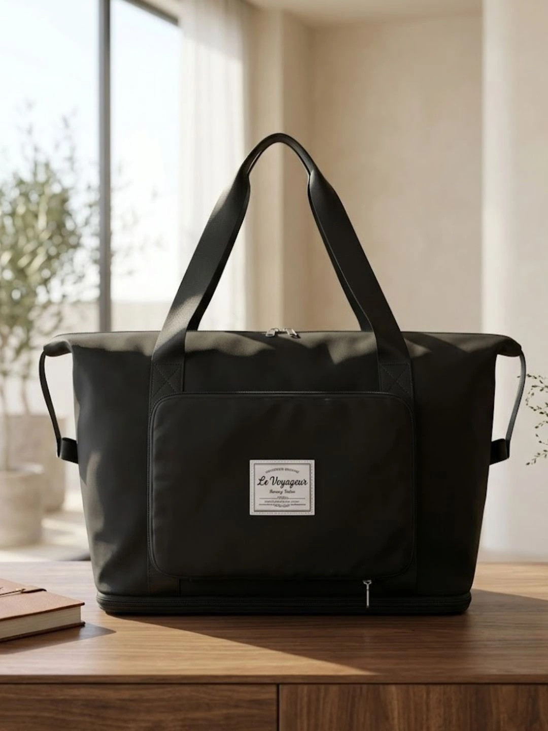 BUDDY CARES Women Black Large Capacity Foldable Travel Duffel Bag