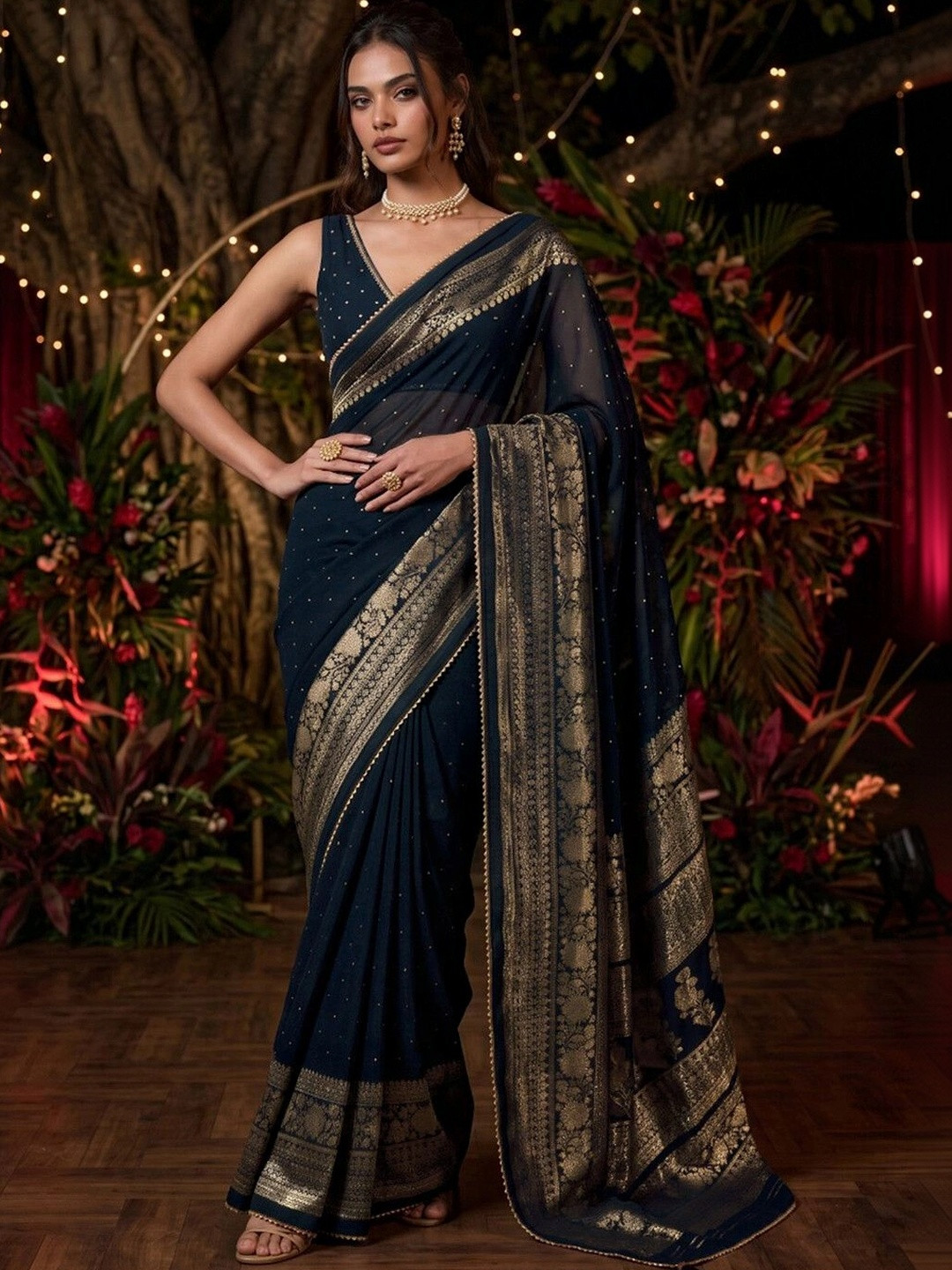SAARA Woven Design Zari Pure Georgette Saree