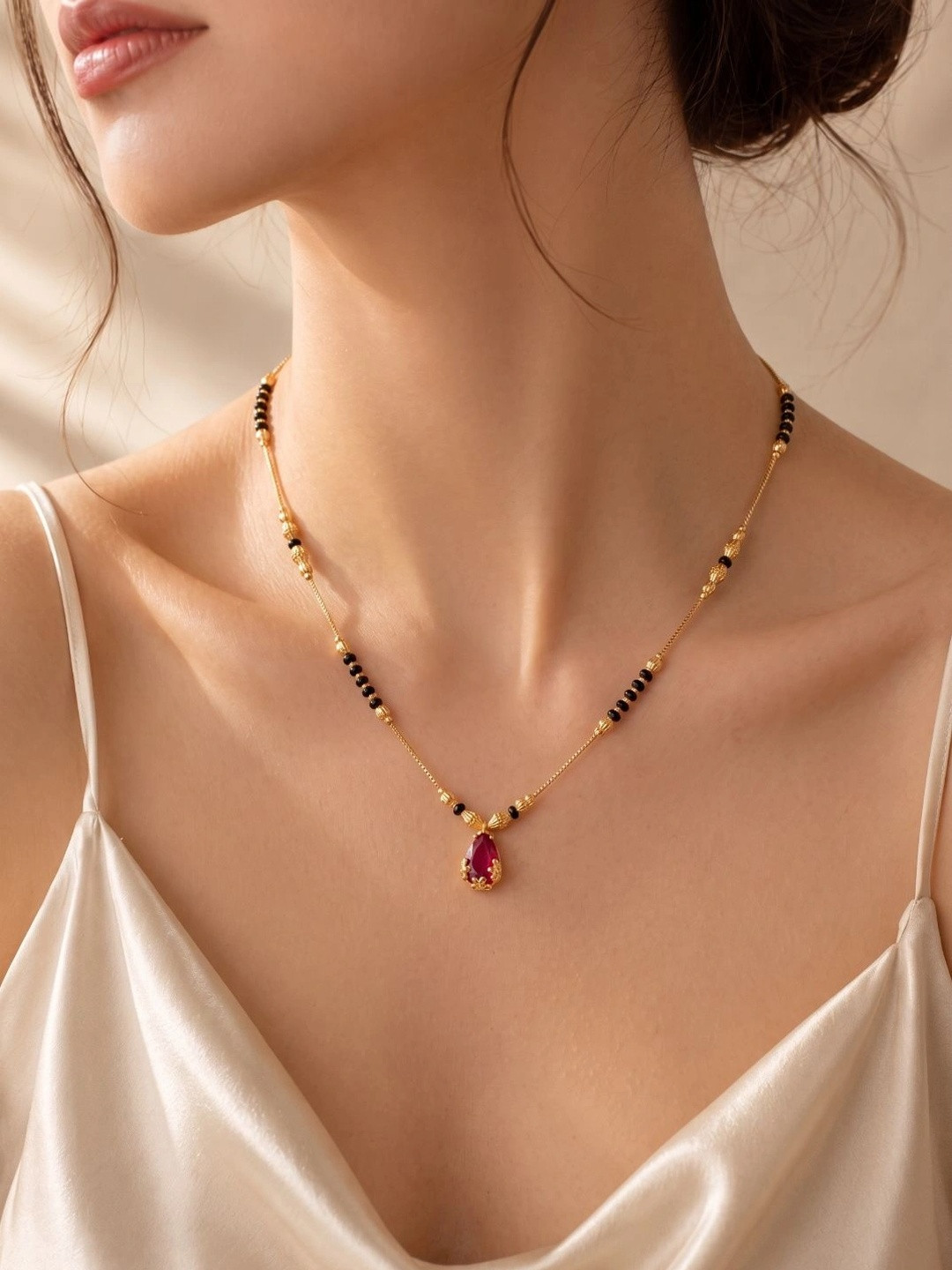 Brado Jewellery Gold-Plated Artificial Stones and Beads Mangalsutra
