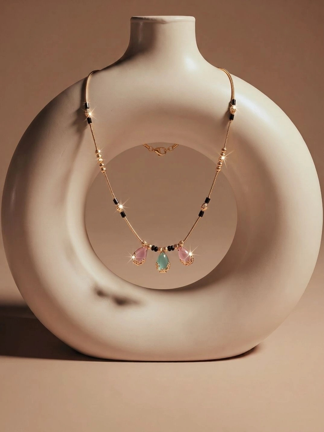 Brado Jewellery Gold-Plated Artificial Stones and Beads Mangalsutra