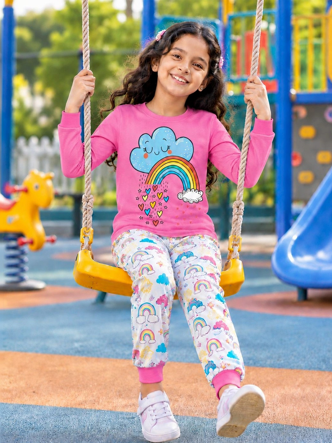 KEESOR Girls Printed T-shirt with Pyjamas