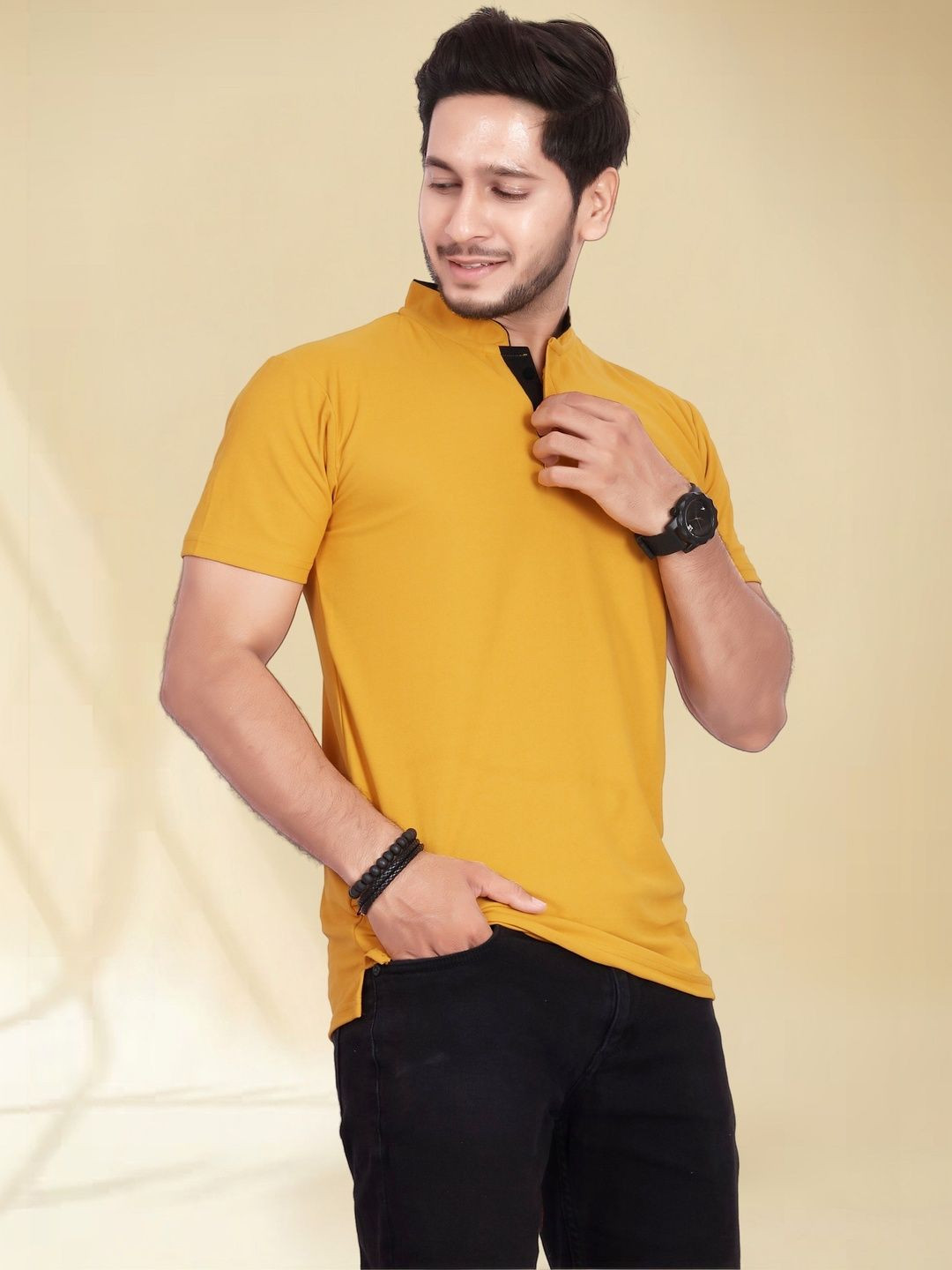 Divra Clothing Men Mandarin Collar T-shirt