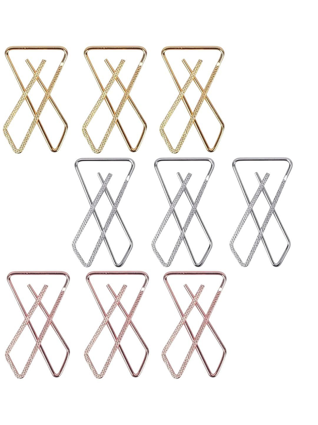 VAMA 12 Pcs Gold Silver & Rosegold Clip On Safety Saree Pleats Pin Brooch