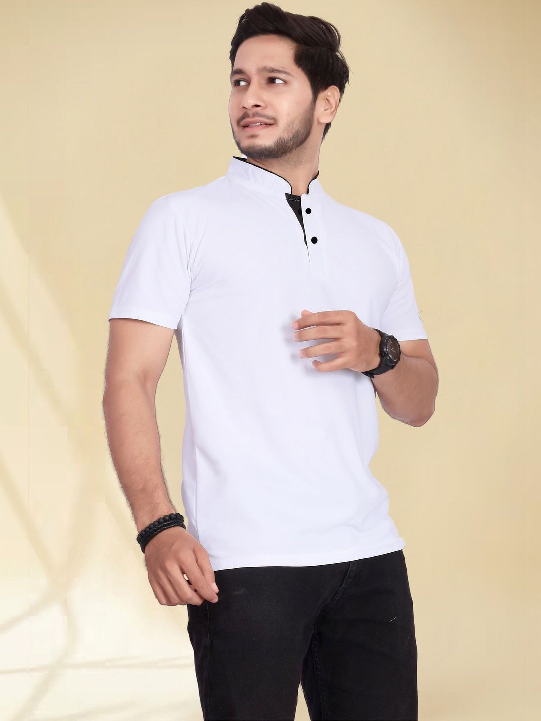 Divra Clothing Men Mandarin Collar T-shirt