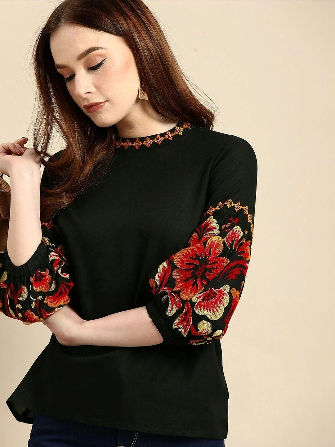 Routes by All About You Floral Embroidered Puff Sleeve Top