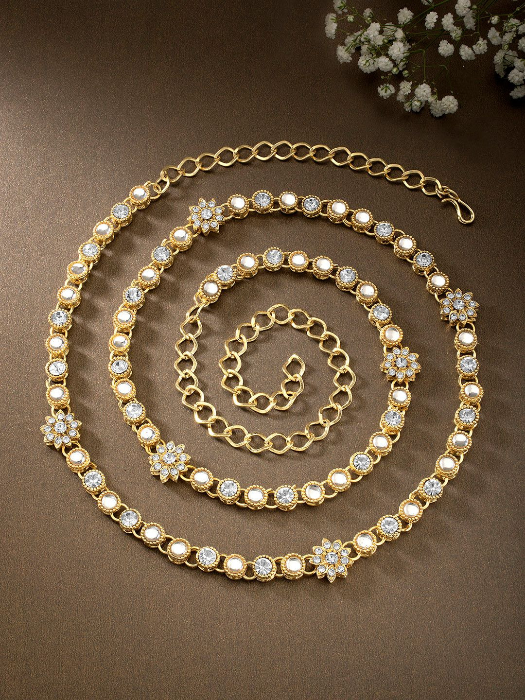 Peora 18K Gold Plated White Kundan Studded Embellished Kamarbandh