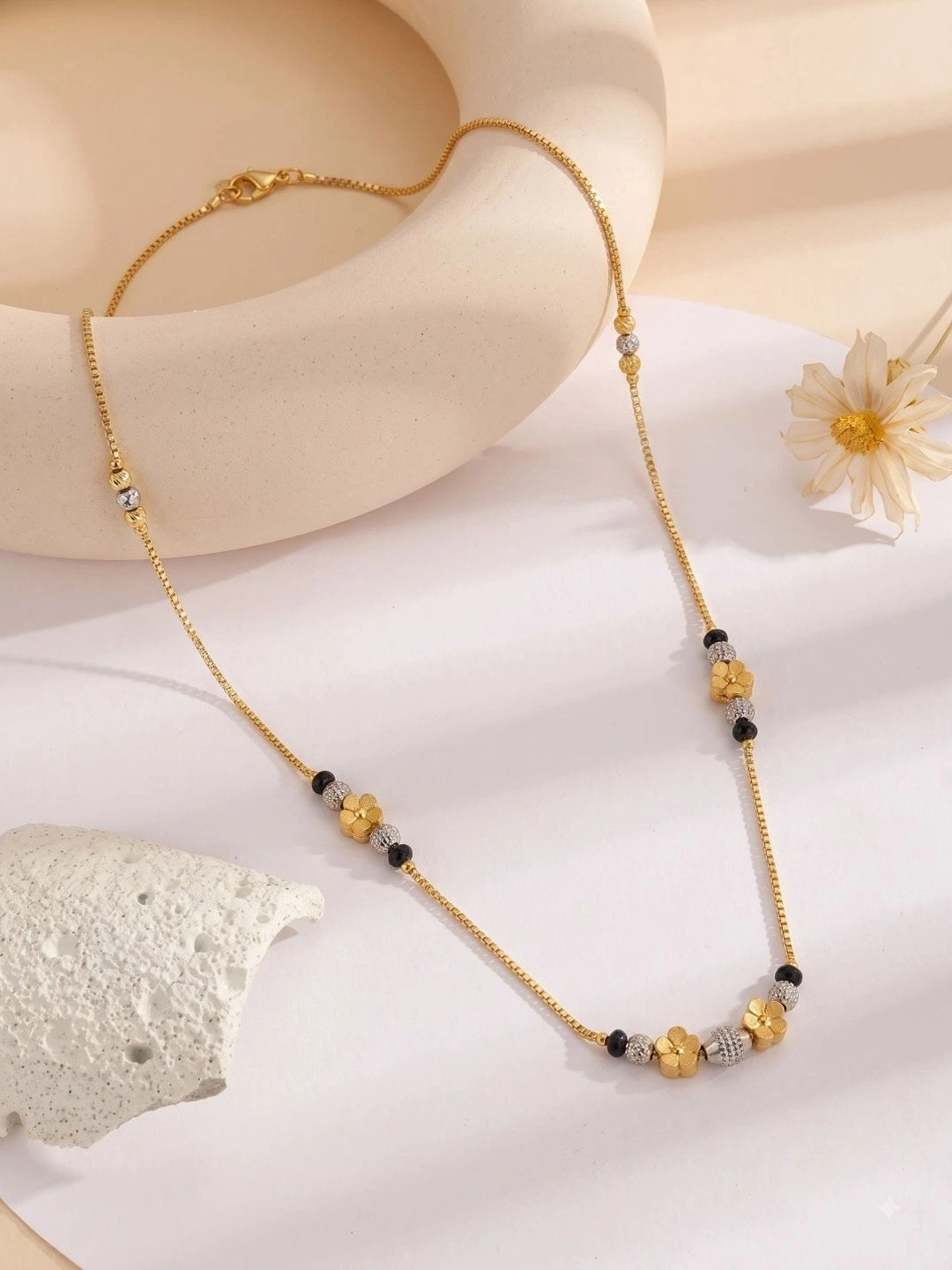 Brado Jewellery Gold-Plated Artificial Stones and Beads Mangalsutra